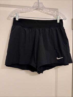 Nike Black Athletic Running Shorts with White Swoosh